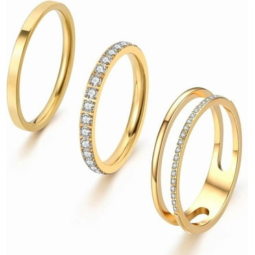 18K Gold Filled Rings for Women Dainty Cubic Zirconia Dual Stacking Stackable 3 Rings Set | Eternity Band for Women | Thin Gold wedding band Thumb Ring
