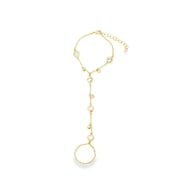 18K Gold Filled Rolo Link Hand Chain Bracelet With Dangle Discs And Zirconia stones I444