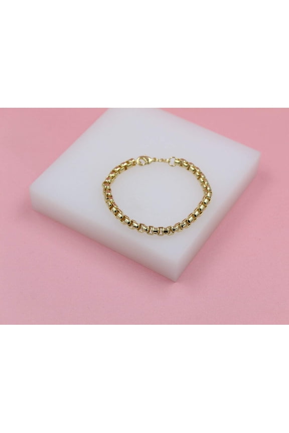 18K Gold Filled Rounded 5mm Box Bracelet (I423)