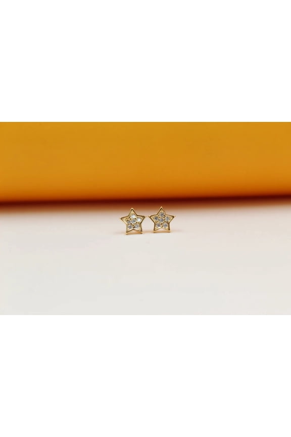 18K Gold Filled Star Stud Earrings With Micro CZ Stones