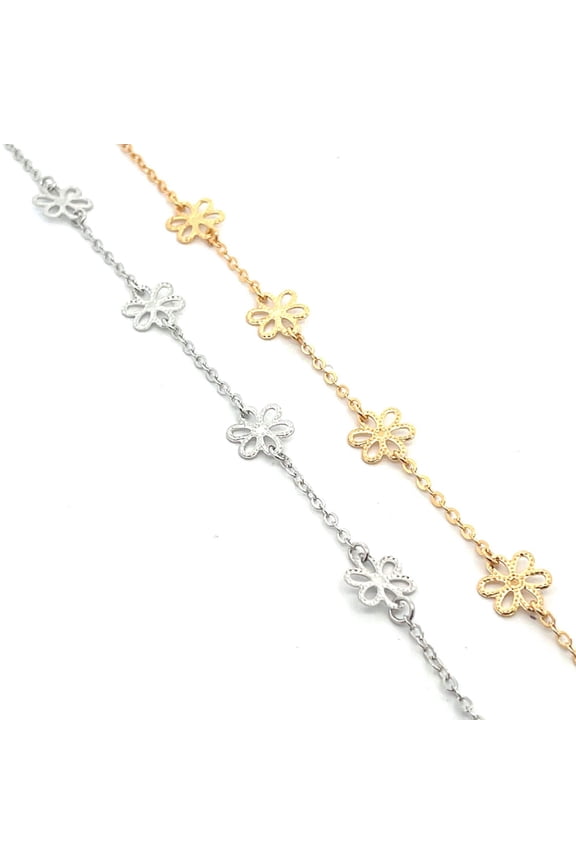 18K Gold Filled Textured Flower Anklet (E114)