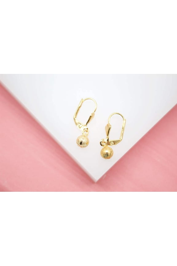 18K Gold Filled Textured Golden Ball French Lever Back Earrings
