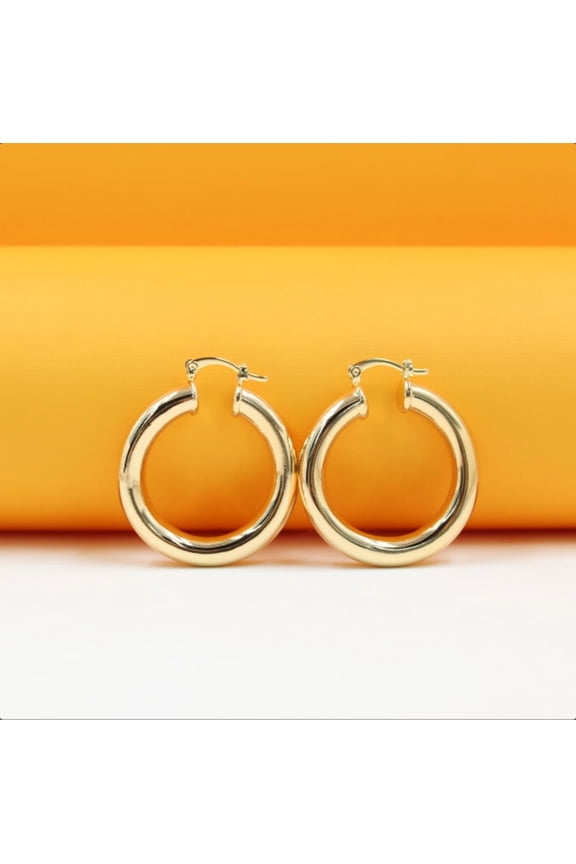 18K Gold Filled Thick Lever Back Hoop Earrings | Gold Open Hoop Studs (J14, J15, J16)
