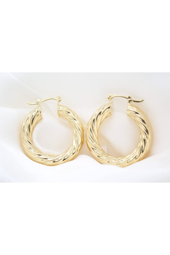 18K Gold Filled Thick Twisted Hoops Lever Back Earrings (J110)