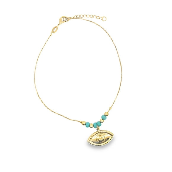 18K Gold Filled Tiffany Blue And Gold Bead With A Evil Eye Charm (E103)