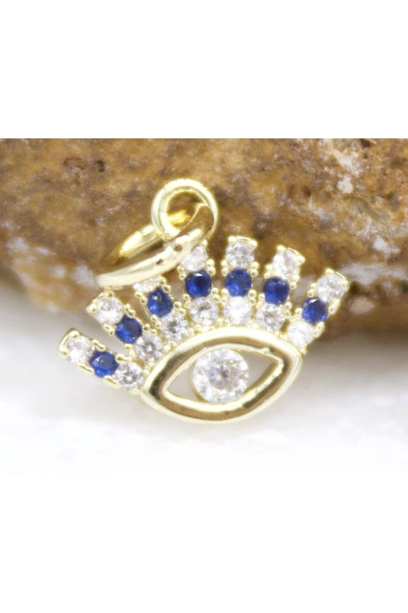 18K Gold Filled Tiny Evil Eye Charm Pendant With Blue and Clear CZ Stones Stone (A92)