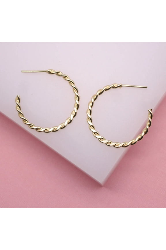 18K Gold Filled Twisted Hoop Stud Earrings | Gold Circle Twisted Hoop