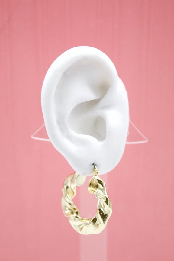 18K Gold Filled Twisted Thick Leverback Hoop Earrings (K25-27)