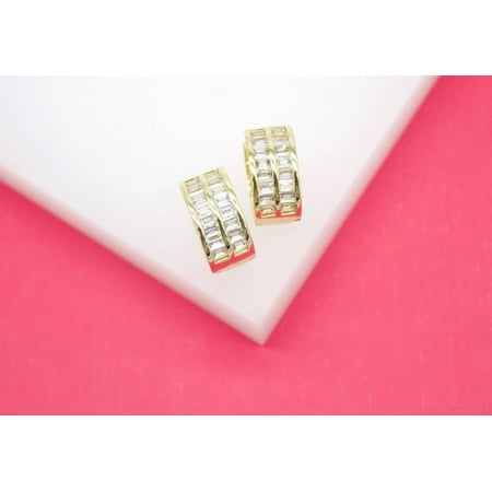 18K Gold Filled Two Rows Baguette Huggies (L220)