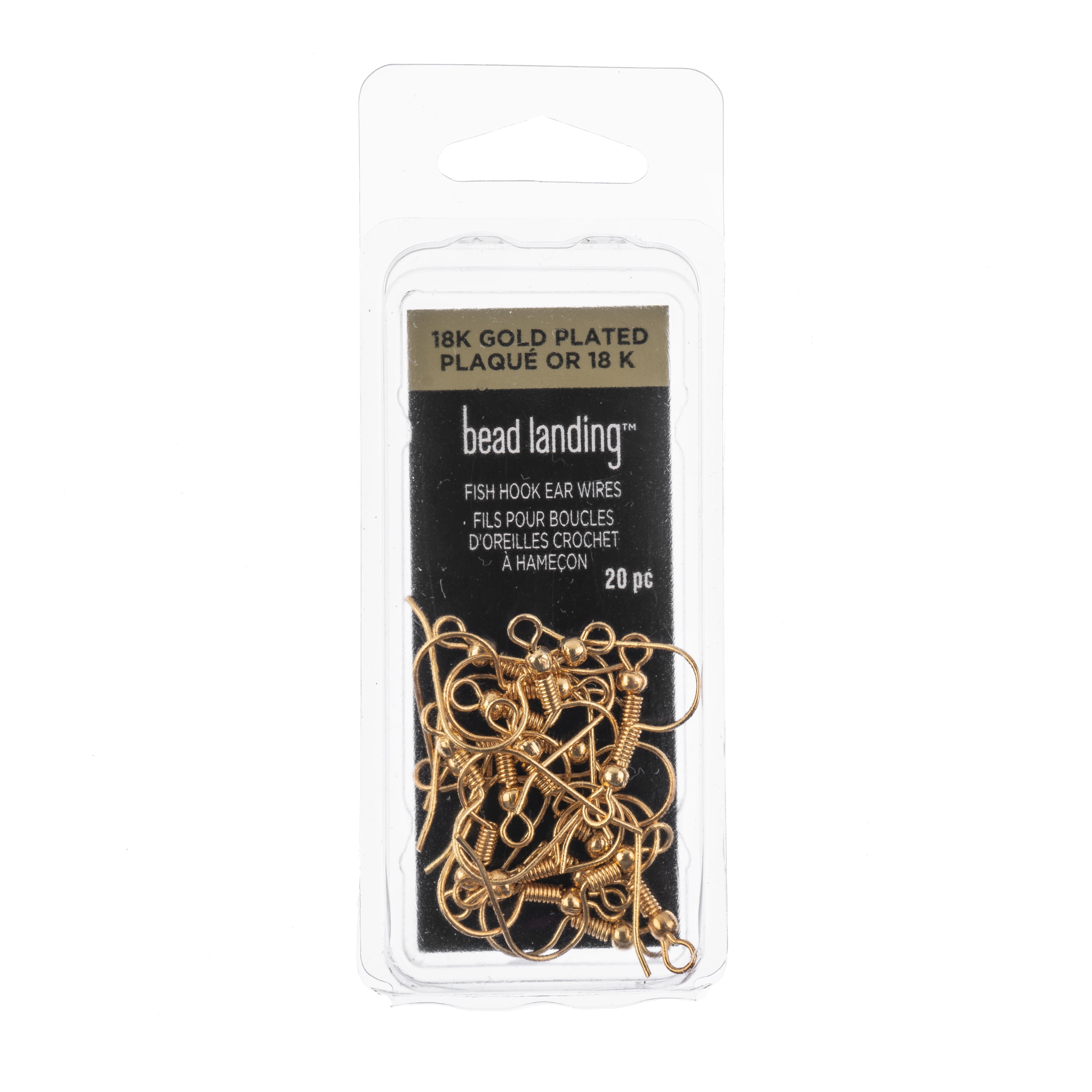 18K Gold Fish Hook Ear Wires by Bead Landing – 20mm Earring Findings - 20 Per Pack - 240 Total for DIY Dangle Earrings & Jewelry Making - 12 Pack