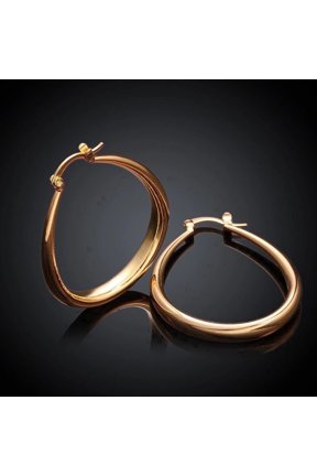 Gold Plated Oval Latch Back Hoop Earrings Large L126-G Drop Polished Hinged Pair