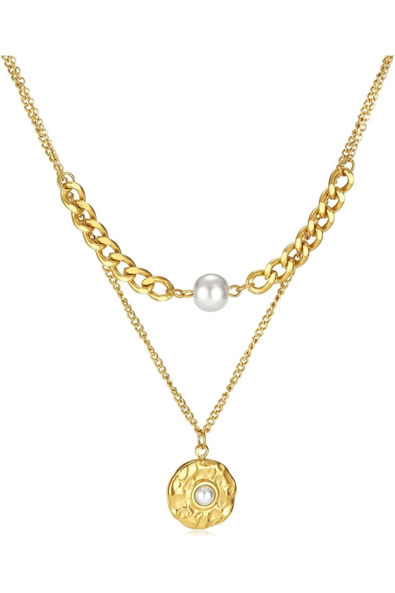 18K Gold Layered Necklaces For Women Trendy Boho Cross Pendant Necklace Set Silver Dainty Pearl Beaded Cz Choker Necklace Stack Handmade Fashion Jewelry For Gift[Z3037]