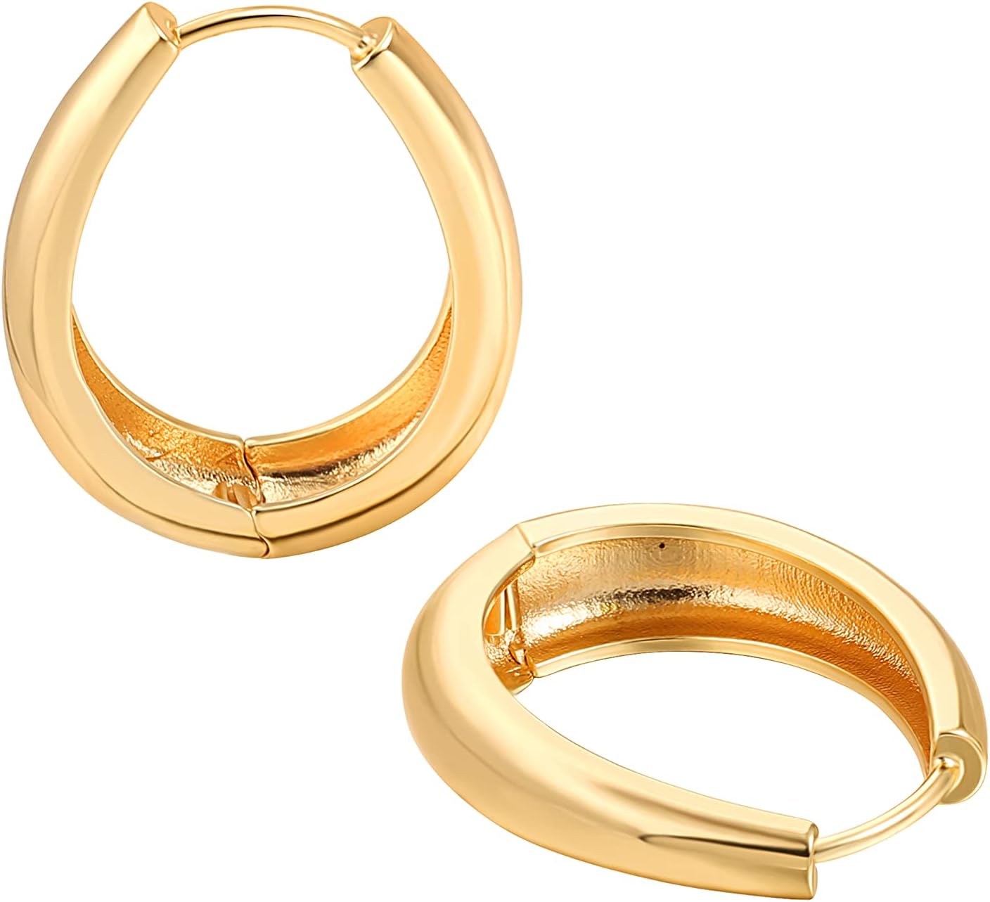 18K Gold Oval Huggie Hoop Earrings for Women Chunky Tube Earrings