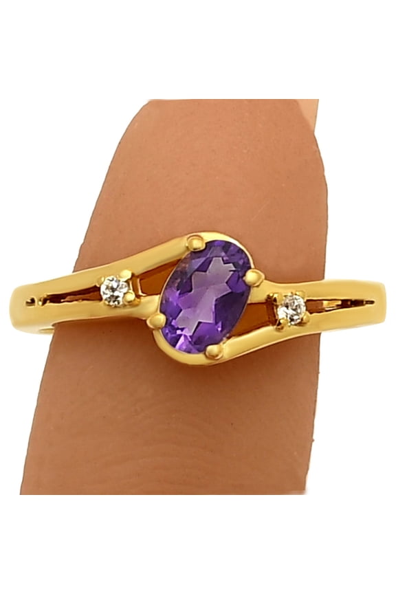 18K Gold Over Brass African Amethyst & White Zircon Ring s.5 Jewelry RM-1765 TGR1034_A_5