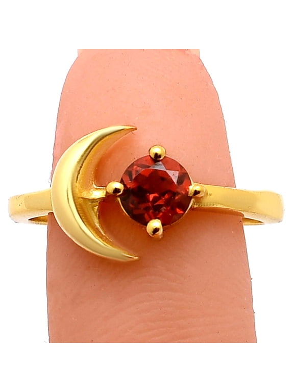 18K Gold Over Brass Crescent Moon Hessonite Garnet Ring s.7 Jewelry RM-1748 TGR1004_A_7