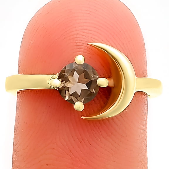 18K Gold Over Brass Crescent Moon - Smoky Quartz Ring s.5 Jewelry RM-1748 TGR1004_C_5