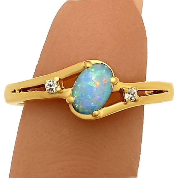 18K Gold Over Brass Fire Opal and White Zircon Ring s.7 Jewelry RM-1765 TGR1034_C_7