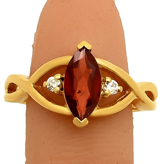 18K Gold Over Brass Hessonite Garnet & White Zircon Ring s.5 Jewelry RM-1760 TGR1022_C_5