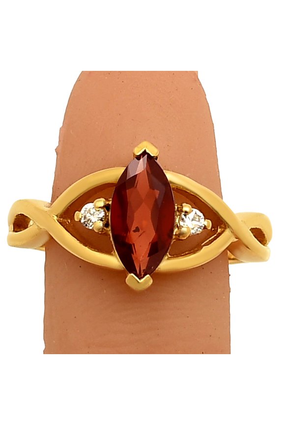 18K Gold Over Brass Hessonite Garnet & White Zircon Ring s.7 Jewelry RM-1760 TGR1022_C_7