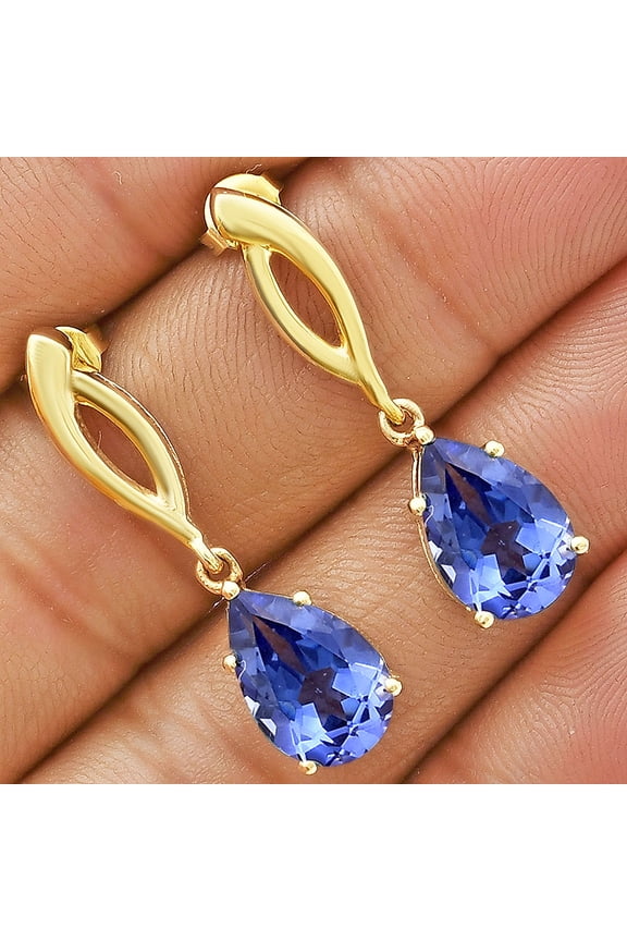 18K Gold Over Brass Lab Created Tanzanite Earrings Jewelry EM-1270 TGE1013_E