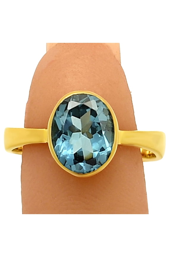 18K Gold Over Brass London Blue Topaz Ring s.7 Jewelry RM-1001 TGR1032_B_7