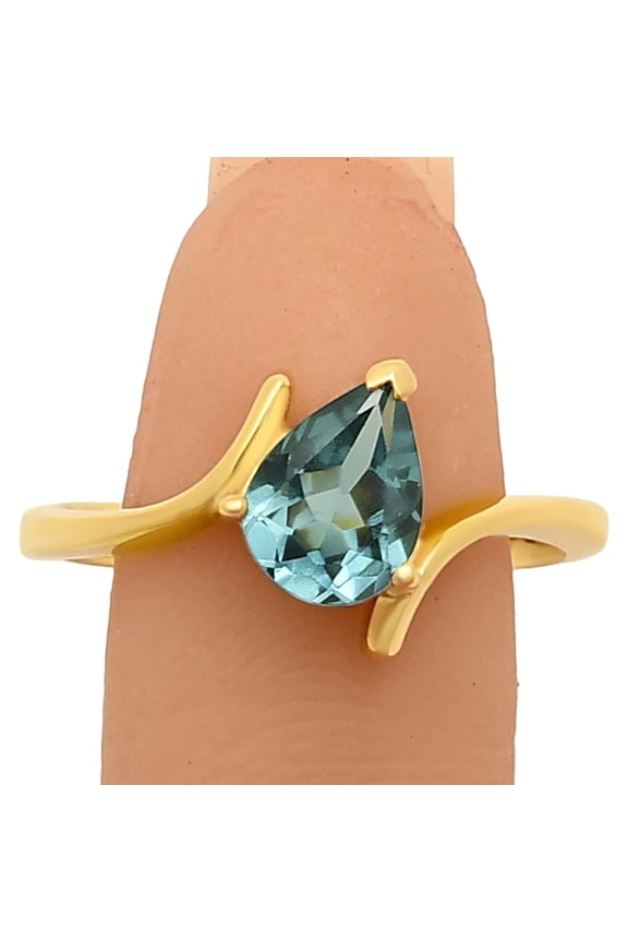 18K Gold Over Brass London Blue Topaz Ring s.7 Jewelry RM-1731 TGR1001_F_7