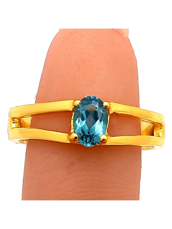18K Gold Over Brass London Blue Topaz Ring s.7 Jewelry RM-1754 TGR1008_F_7