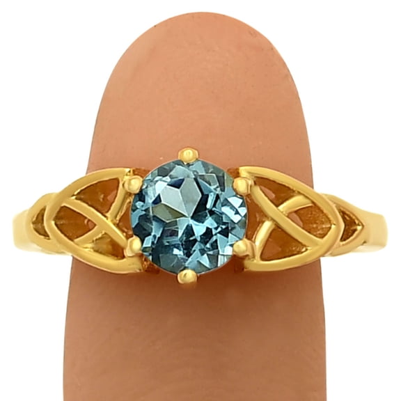 18K Gold Over Brass London Blue Topaz Ring s.8 Jewelry RM-1761 TGR1029_C_8