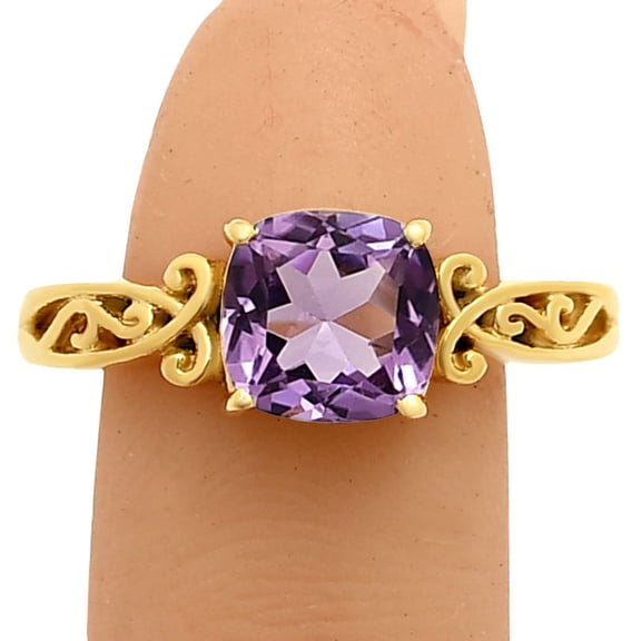 18K Gold Over Brass Natural Amethyst - Brazil Ring s.7 Jewelry RM-1757 TGR1024_B_7
