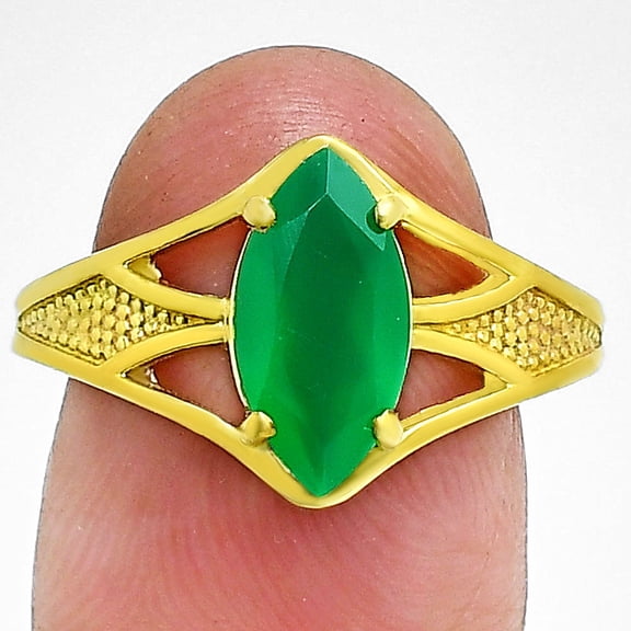 18K Gold Over Brass Natural Green Onyx Ring s.8 Jewelry RM-1727 TGR1002_C_8