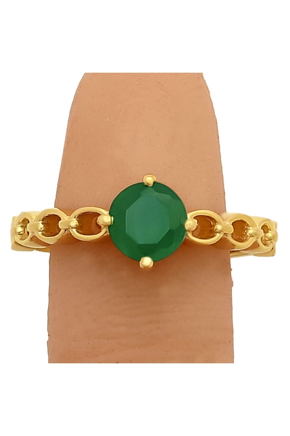 18K Gold Over Brass Natural Green Onyx Ring s.8 Jewelry RM-1762 TGR1030_D_8