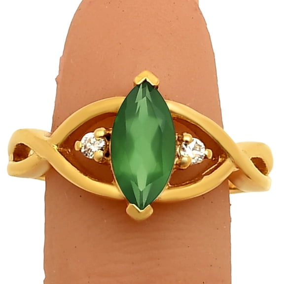 18K Gold Over Brass Natural Green Onyx & White Zircon Ring s.7 Jewelry RM-1760 TGR1022_D_7