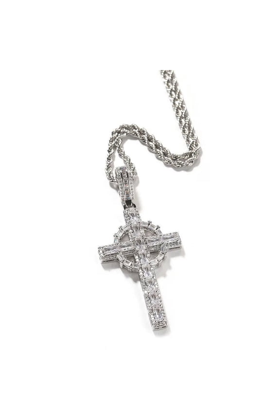 18K Gold Over Finish Simulated Diamond Iced Out Designer Holy Jesus Christ Crucifix Cross Custom Charm Pendant Necklace, Gift, Free chain
