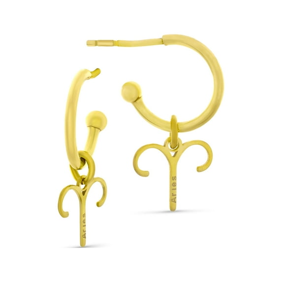 18K Gold Over Sterling Silver Aries Zodiac Symbol Hoop Earrings