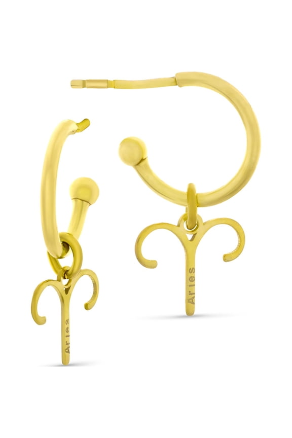 18K Gold Over Sterling Silver Aries Zodiac Symbol Hoop Earrings