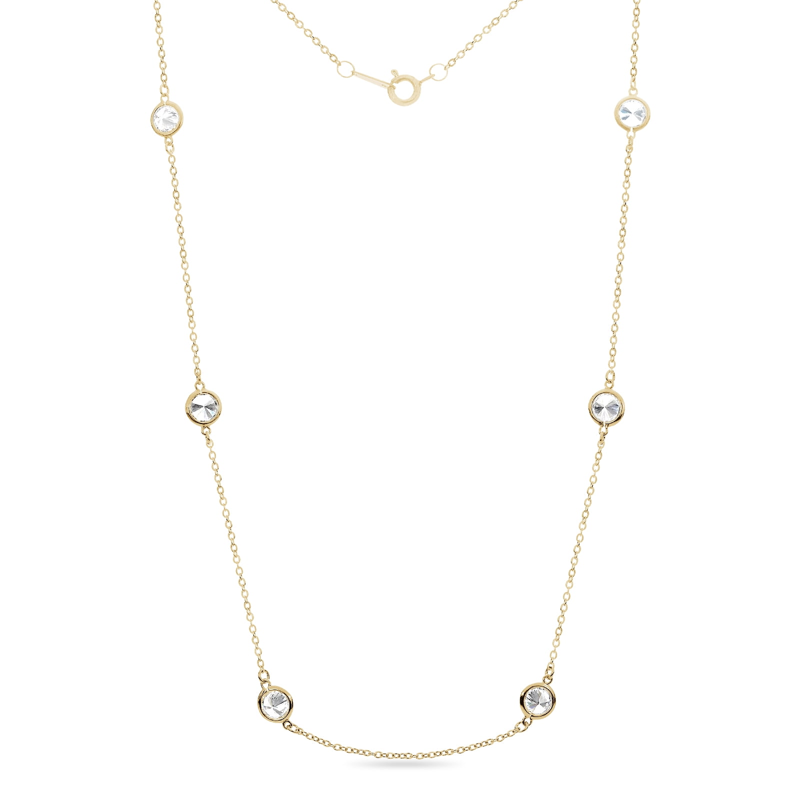18K Gold Over Sterling Silver Cubic Zirconia By The Yard Chain Necklace 18 Inches