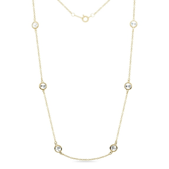 18K Gold Over Sterling Silver Cubic Zirconia By The Yard Chain Necklace 18 Inches