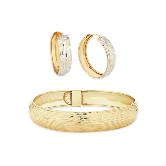 18K Gold Over Sterling Silver Diamond Cut Bangle And Earrings Set