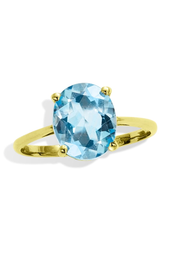 18K Gold Over Sterling Silver Genuine 6.00 Carat Blue Topaz Cocktail Ring
