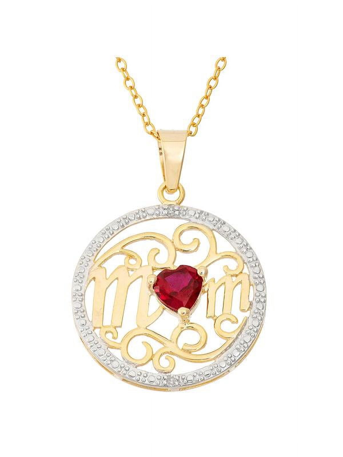 18K Gold Over Sterling Silver Heart Created Ruby With Diamond Accent Mom Pendant 18 Inch