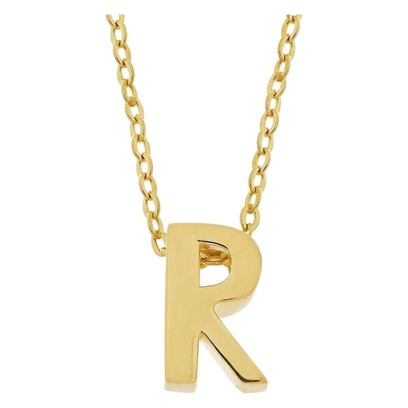 18K Gold Over Sterling Silver Initial R Necklace 18 Inches