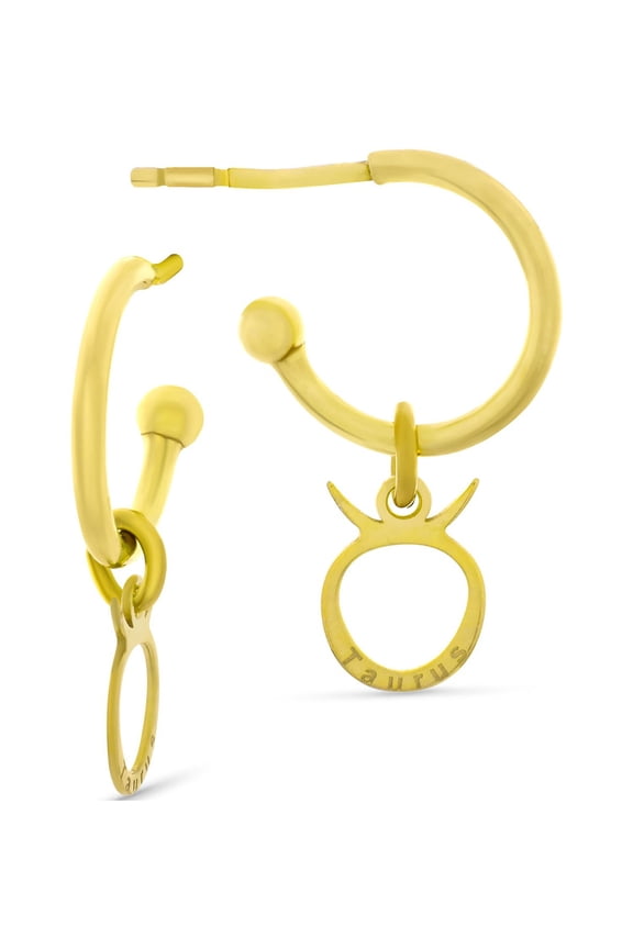 18K Gold Over Sterling Silver Taurus Zodiac Symbol Hoop Earrings
