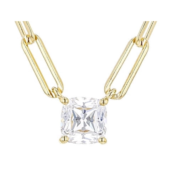 18K Gold Over Sterling Silver White Cubic Zirconia Paperclip Necklace - 1.42 ctw - 18"