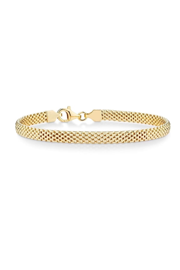 18K Gold Over Sterling Stainless Steel  5mm Mesh Link Chain Bracelet for Women