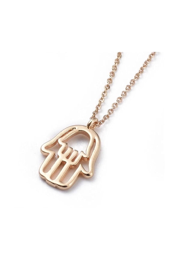 Gold Plated Hamsa Hand Pendant Necklace Stainless Steel Chain 17 Inch Lobster Clasp A278