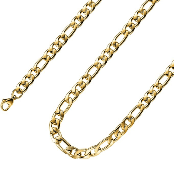 18K Gold PVD Stainless Steel Figaro Necklace, 3mm Width, 18-Inch Length