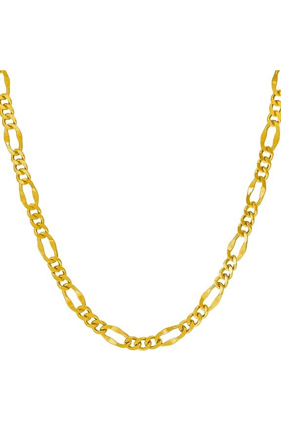 18K Gold PVD Stainless Steel Figaro Necklace, 4mm Width, 18-Inch Length