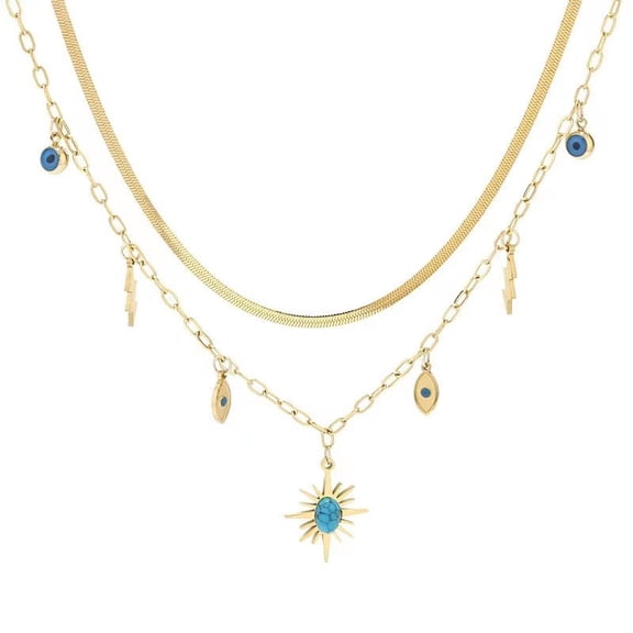 18K Gold Plated 316L Stainless Steel Double Layers Evil Eye Choker Necklace For Women Lucky Blue Eye Jewelry Gift For Women Girlfriend Mom
