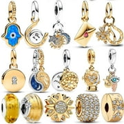 KARNI HOME DCOR 18K Gold Plated 925 Silver Sparkling Leveled Heart Charm Openwork Family Roots Charm