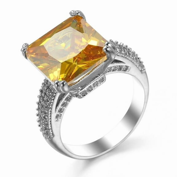 18K Gold Plated 925 Sterling Silver Cubic Zirconia Super Huge Genuine Yellow Topaz Gemstone Woman Silver Wedding Ring (9)